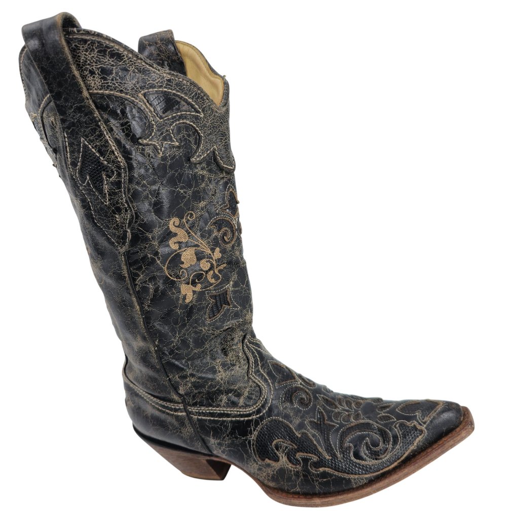 Corral Vintage Womens Size 6.5m Black Leather Cowboy Cowgirl Western Boots C2108